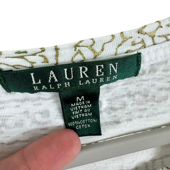 Lauren Ralph Lauren 100% Cotton Gold White Striped 3/4 Sleeve Blouse Size M - Picture 4 of 5